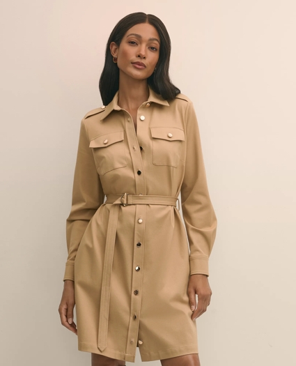 Cotton Blend Twill Belted Shirt Dress, image 1