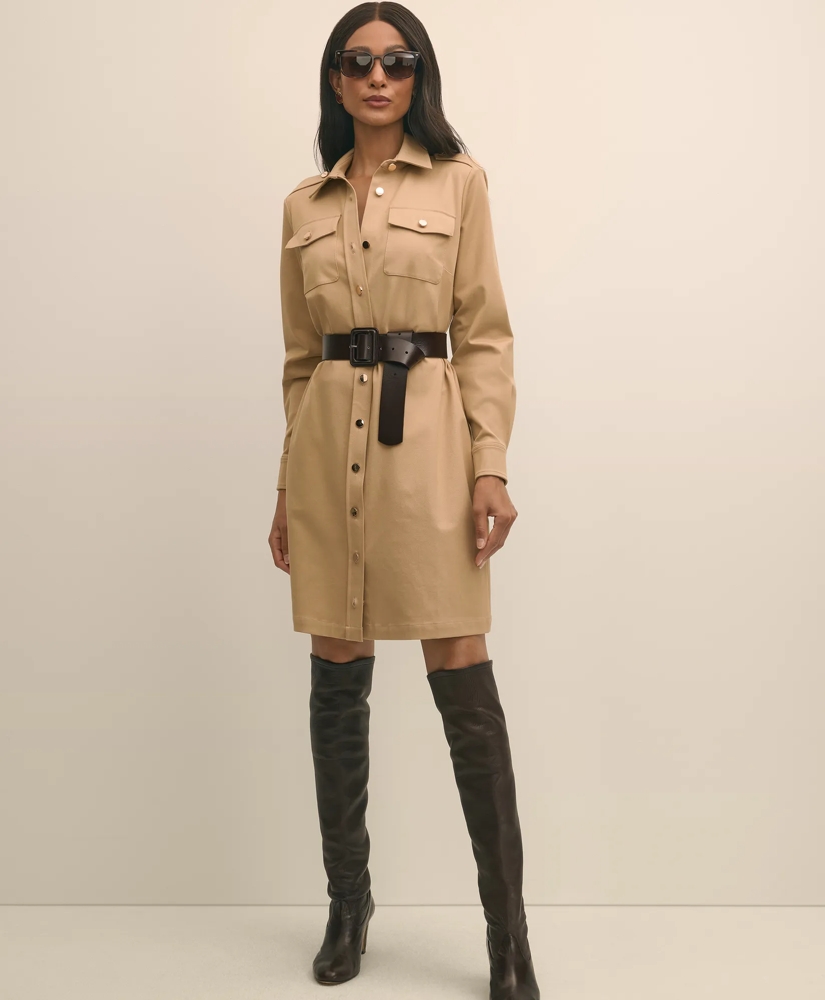 Cotton Blend Twill Belted Shirt Dress, image 2