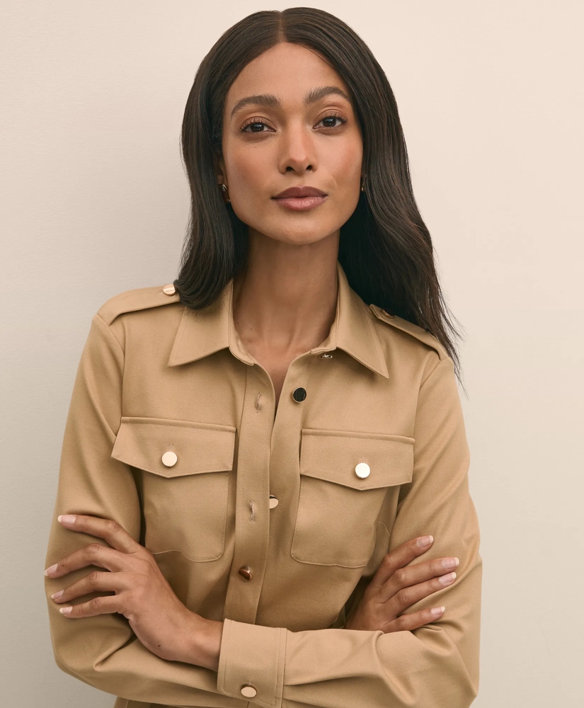 Cotton Blend Twill Belted Shirt Dress, image 3