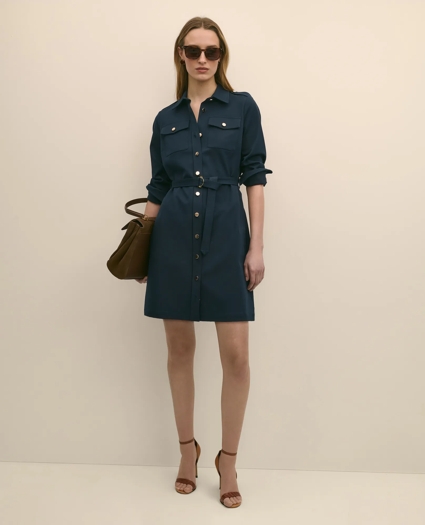 Cotton Blend Twill Belted Shirt Dress, image 1