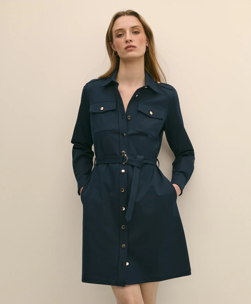 Cotton Blend Twill Belted Shirt Dress, image 2
