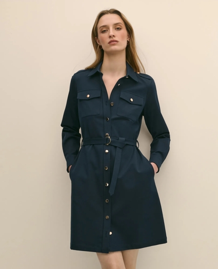 Cotton Blend Twill Belted Shirt Dress, image 2