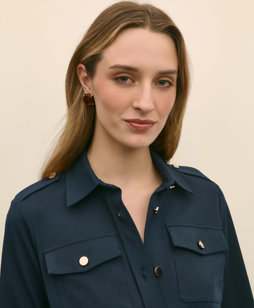Cotton Blend Twill Belted Shirt Dress, image 3