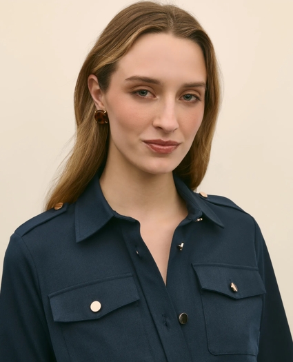 Cotton Blend Twill Belted Shirt Dress, image 3