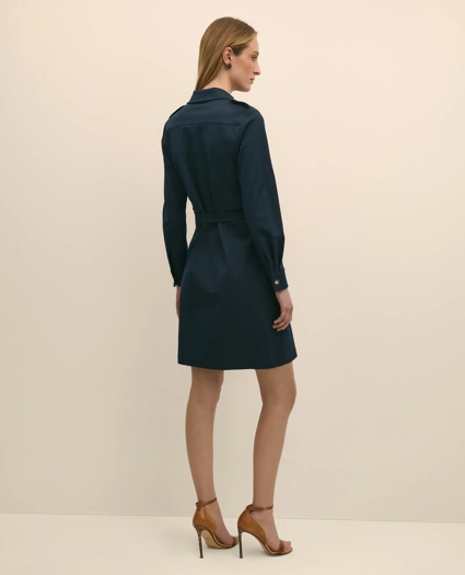 Cotton Blend Twill Belted Shirt Dress, image 4
