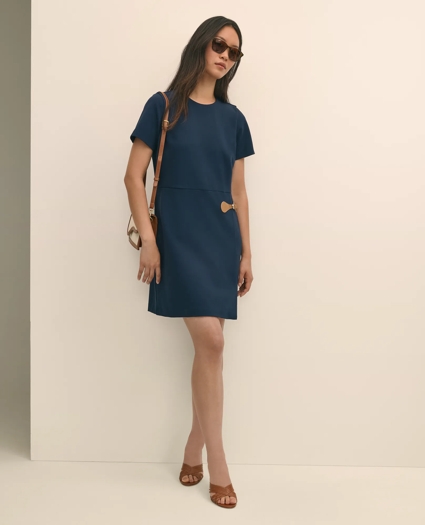 Ponte Short-Sleeve Mini Dress With Buckle Detail, image 1