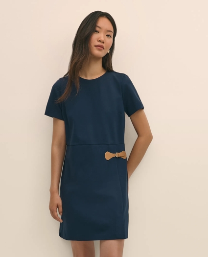Ponte Short-Sleeve Mini Dress With Buckle Detail, image 2