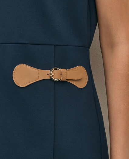 Ponte Short-Sleeve Mini Dress With Buckle Detail, image 3