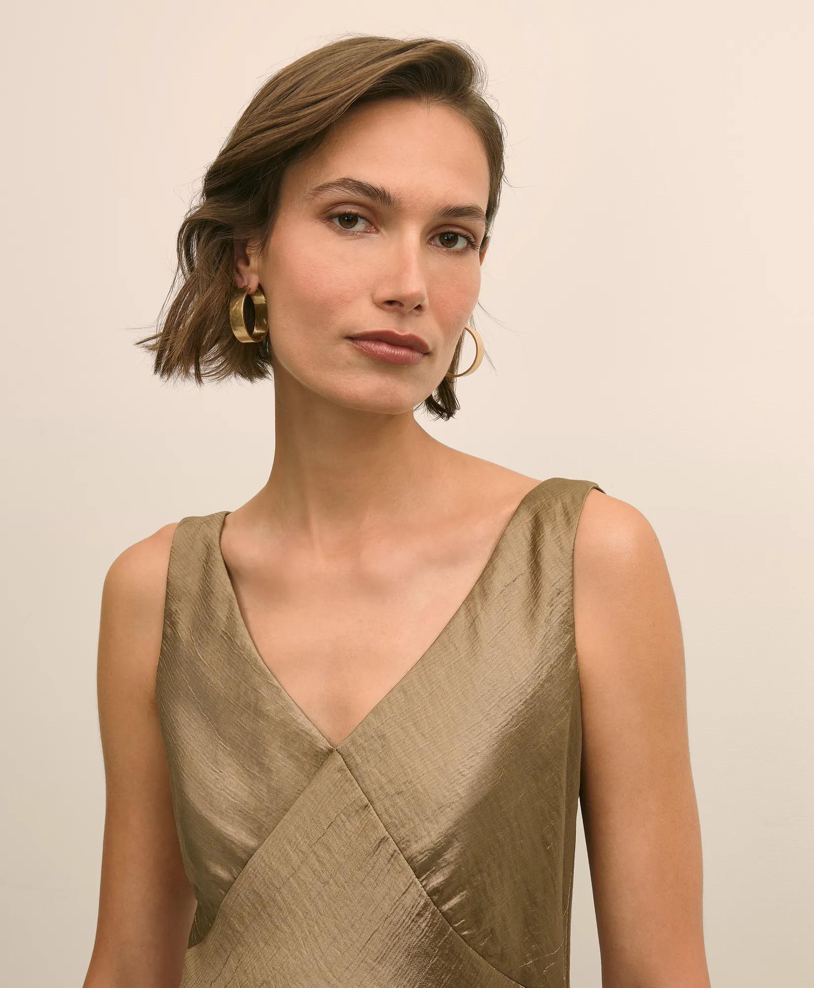 Viscose Bronze-Gold Slip Dress, image 2