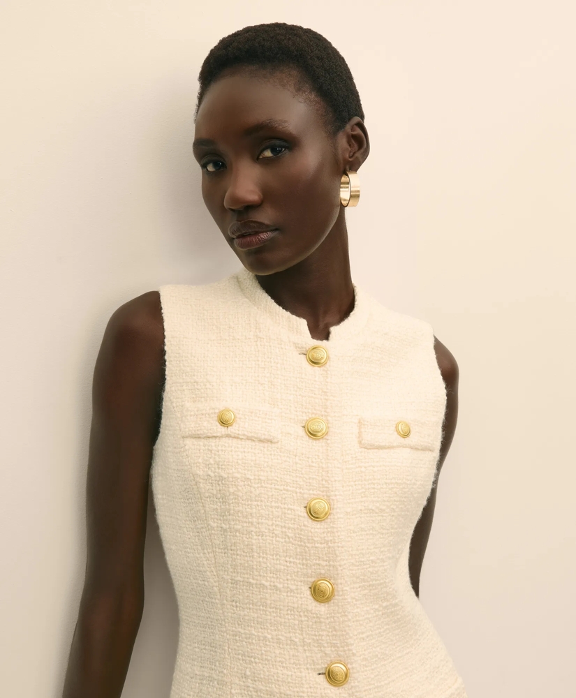 Boucle Sleeveless Button-Front Sheath Dress, image 3