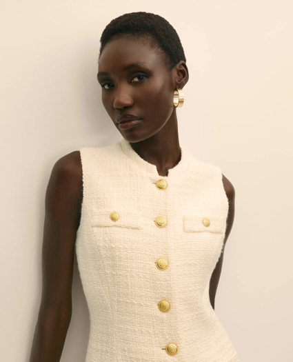 Boucle Sleeveless Button-Front Sheath Dress, image 3