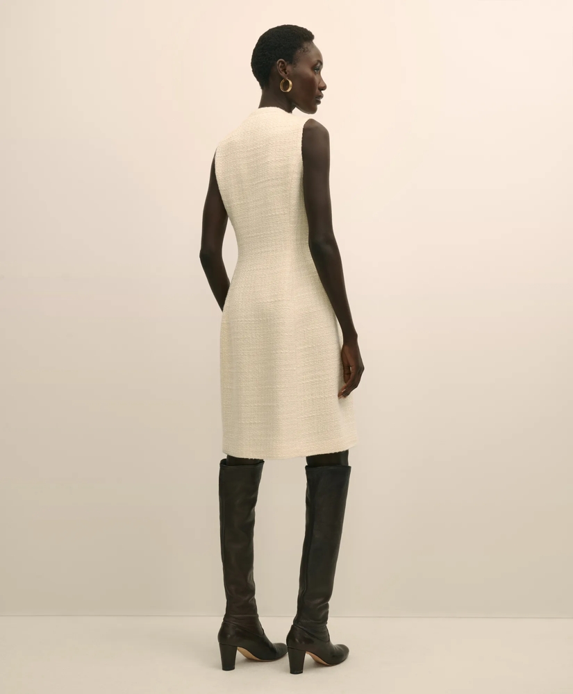 Boucle Sleeveless Button-Front Sheath Dress, image 4