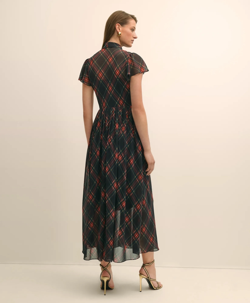 Chiffon Plaid Flutter-Sleeve Maxi Dress, image 4
