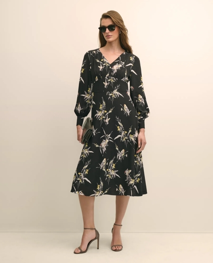 Viscose Fit & Flare Bird Print Dress, image 1