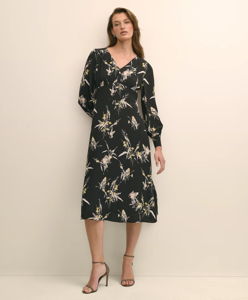 Viscose Fit & Flare Bird Print Dress, image 2