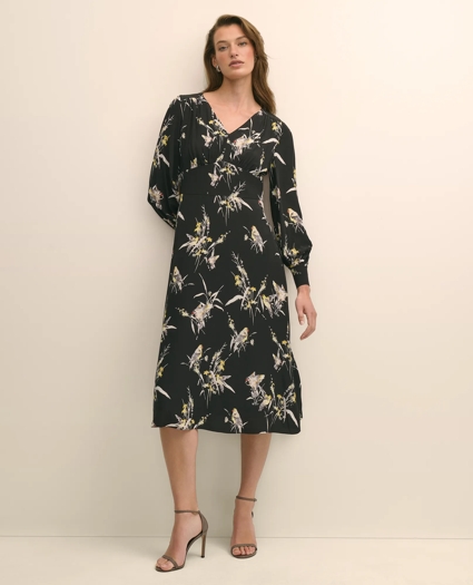 Viscose Fit & Flare Bird Print Dress, image 2