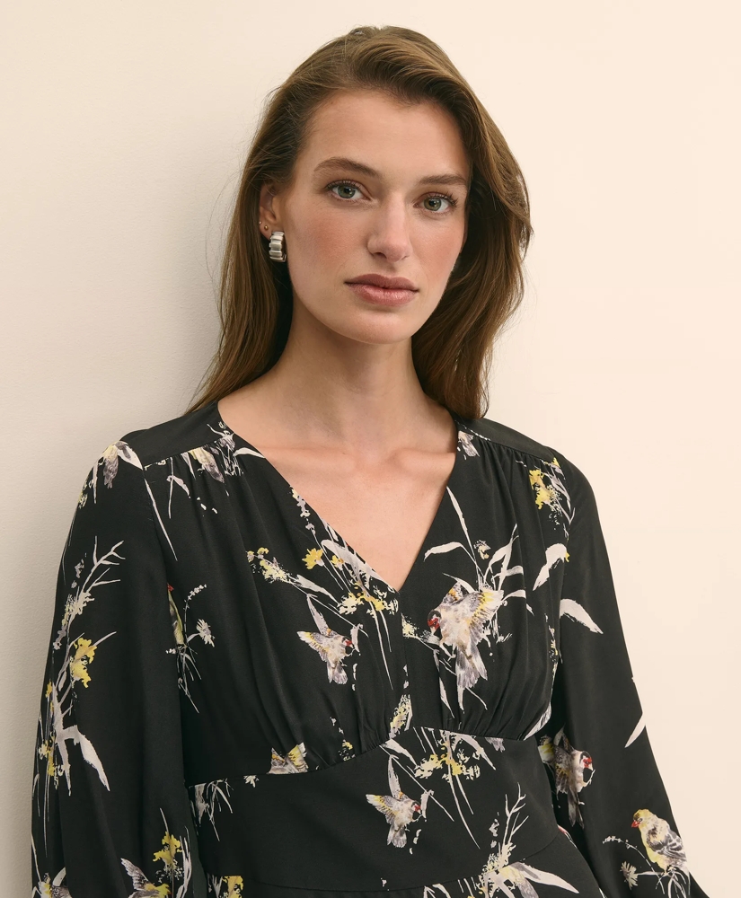 Viscose Fit & Flare Bird Print Dress, image 3