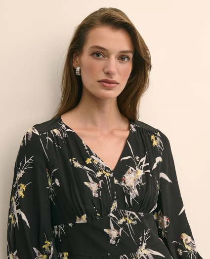 Viscose Fit & Flare Bird Print Dress, image 3