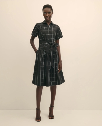 Supima® Cotton Belted Windowpane Shirt Dress, image 2