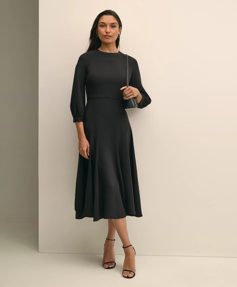 Viscose Blend Shirred-Sleeve Dress