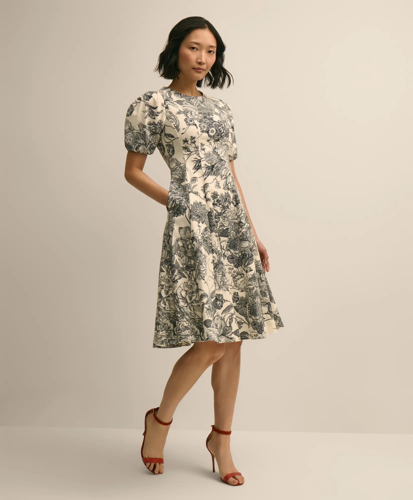Cotton Blend Puff-Sleeve Floral Print Dress, image 1