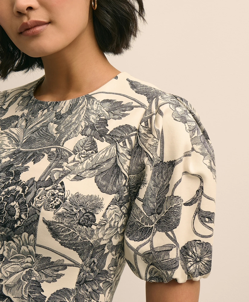 Cotton Blend Puff-Sleeve Floral Print Dress, image 3