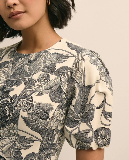 Cotton Blend Puff-Sleeve Floral Print Dress, image 3