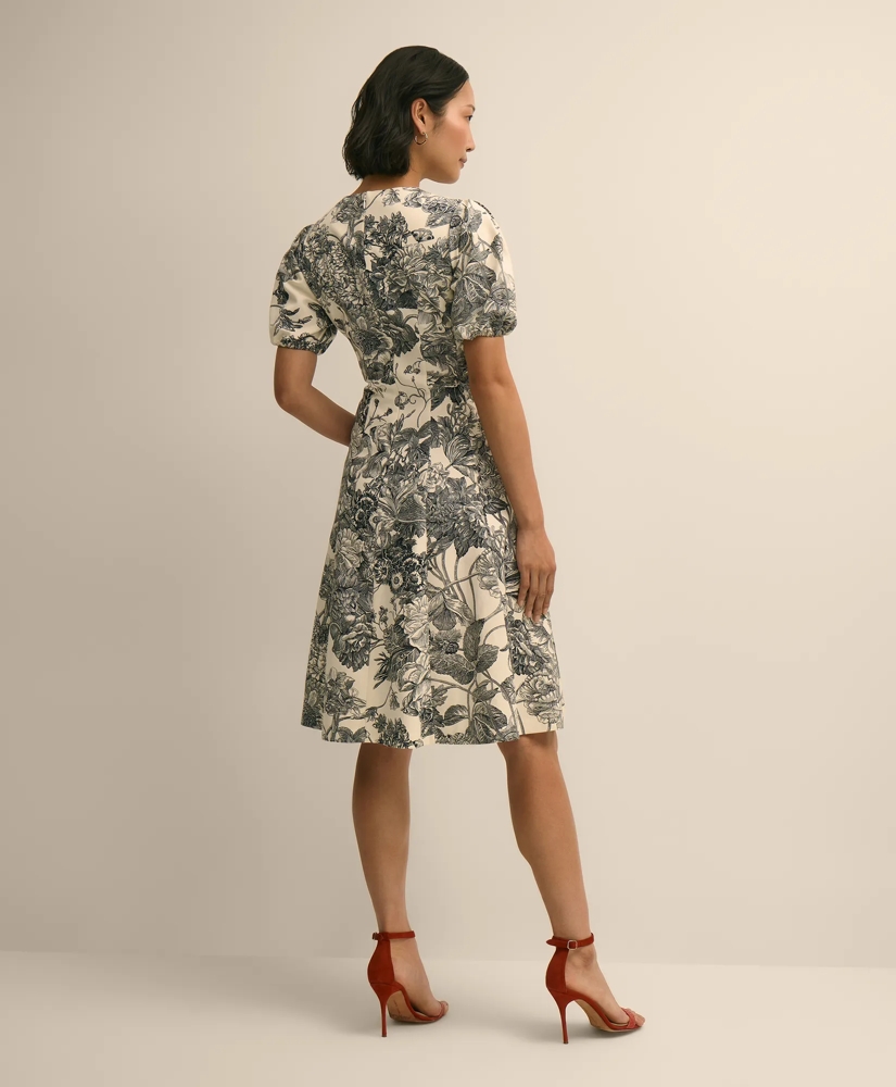 Cotton Blend Puff-Sleeve Floral Print Dress, image 4