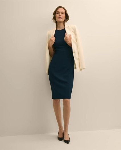 Stretch Crepe Short-Sleeve Sheath Dress, image 1