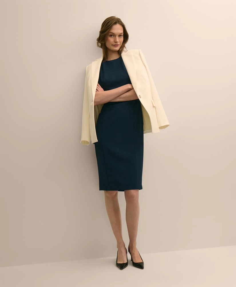 Stretch Crepe Short-Sleeve Sheath Dress, image 2