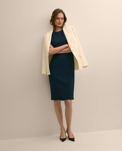 Stretch Crepe Short-Sleeve Sheath Dress, image 2