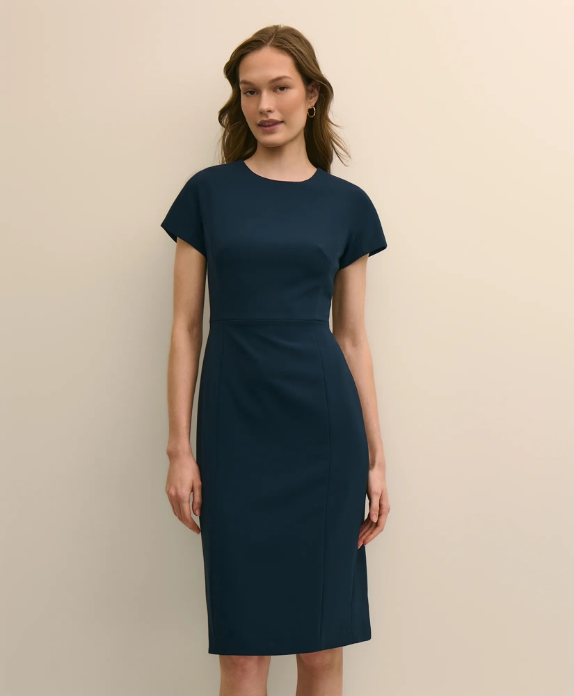 Stretch Crepe Short-Sleeve Sheath Dress, image 3