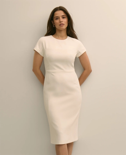 Stretch Crepe Short-Sleeve Sheath Dress, image 2