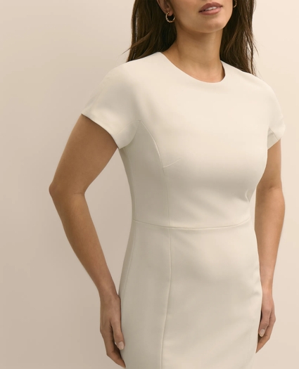Stretch Crepe Short-Sleeve Sheath Dress, image 3
