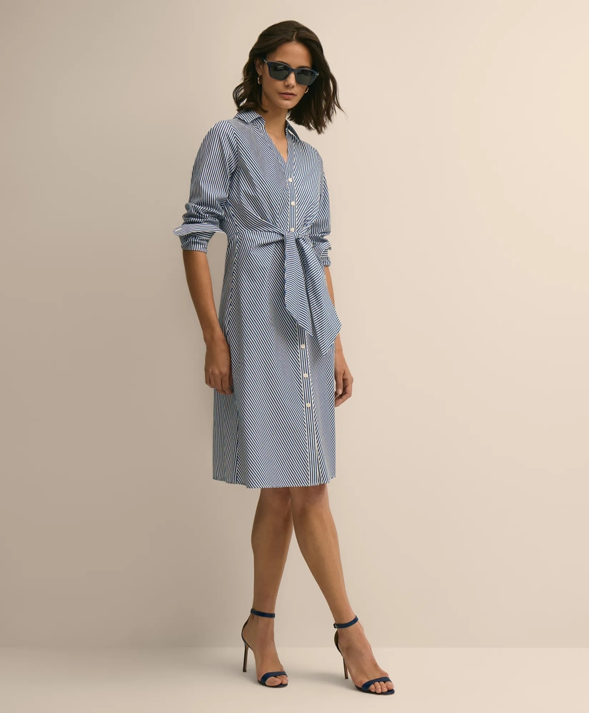 Supima&reg; Cotton Striped Tie-Waist Shirt Dress, image 1
