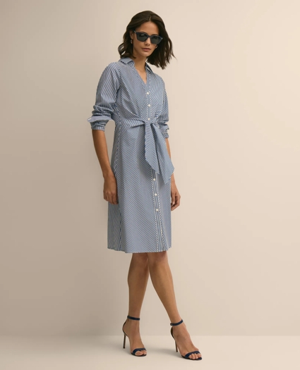 Supima&reg; Cotton Striped Tie-Waist Shirt Dress, image 1