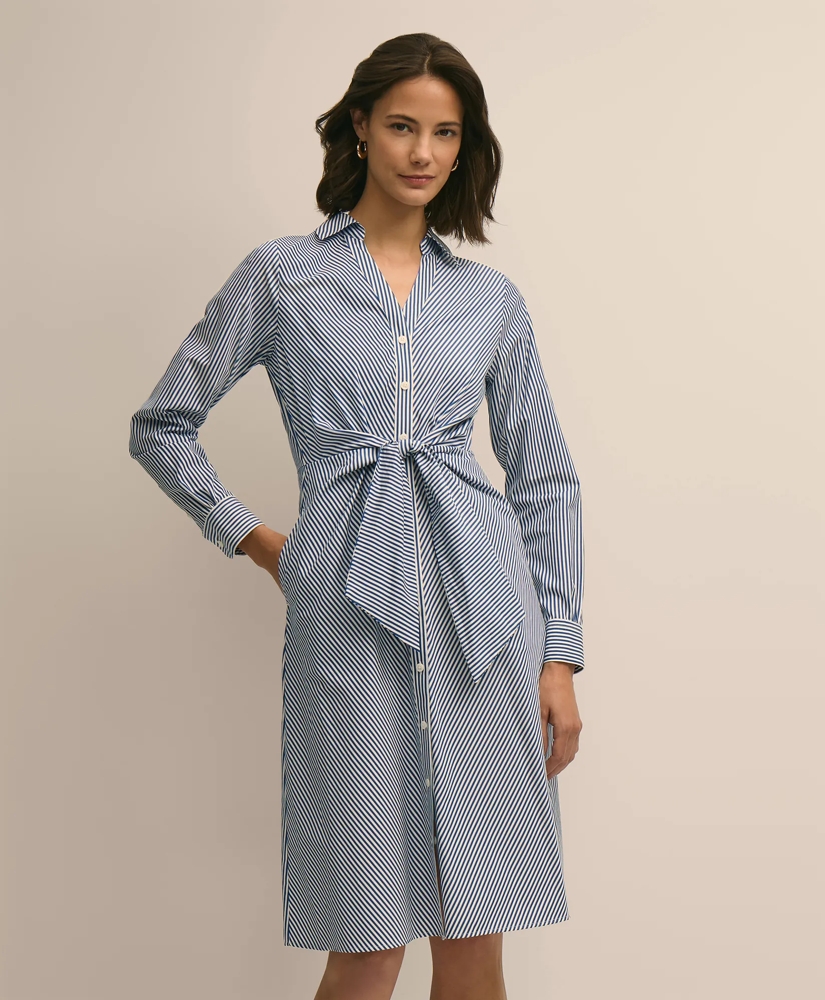 Supima&reg; Cotton Striped Tie-Waist Shirt Dress, image 2