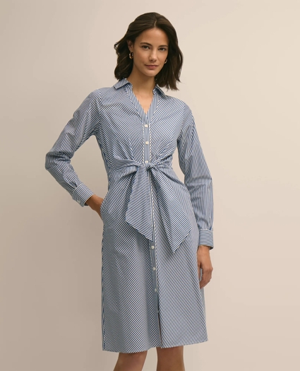 Supima&reg; Cotton Striped Tie-Waist Shirt Dress, image 2