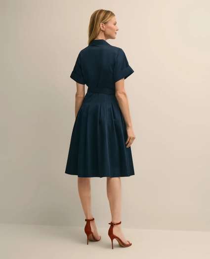 Cotton Sateen Short-Sleeve Belted Shirt Dress, image 4