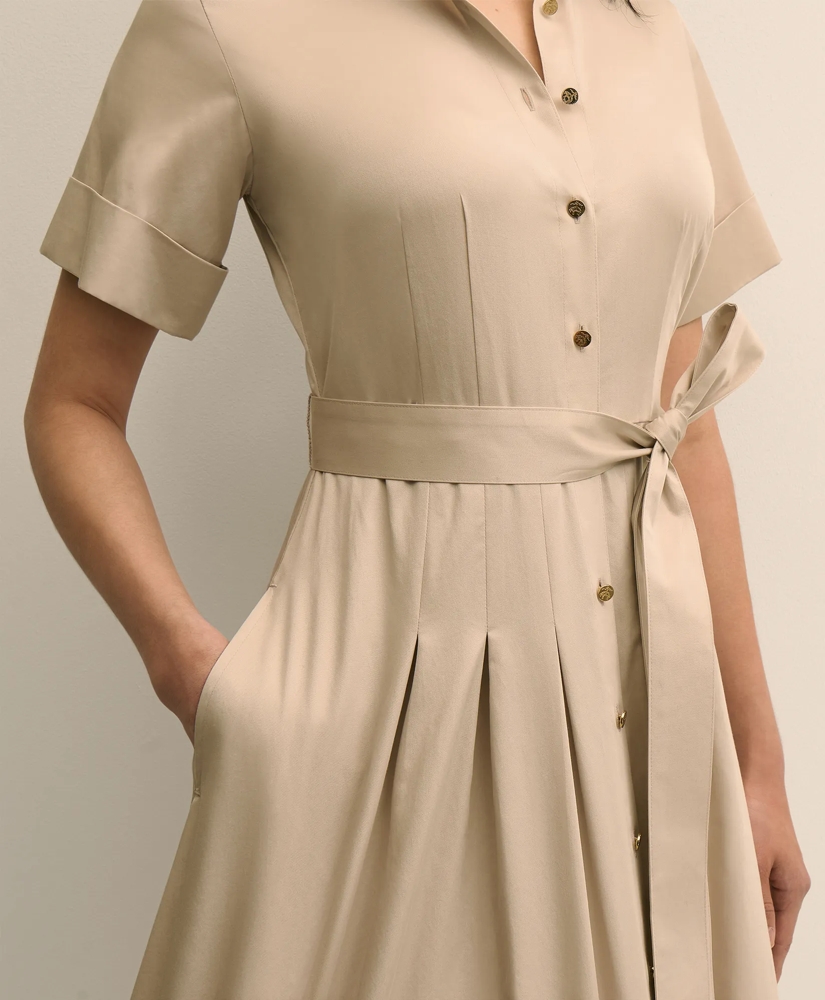 Cotton Sateen Short-Sleeve Belted Shirt Dress, image 3
