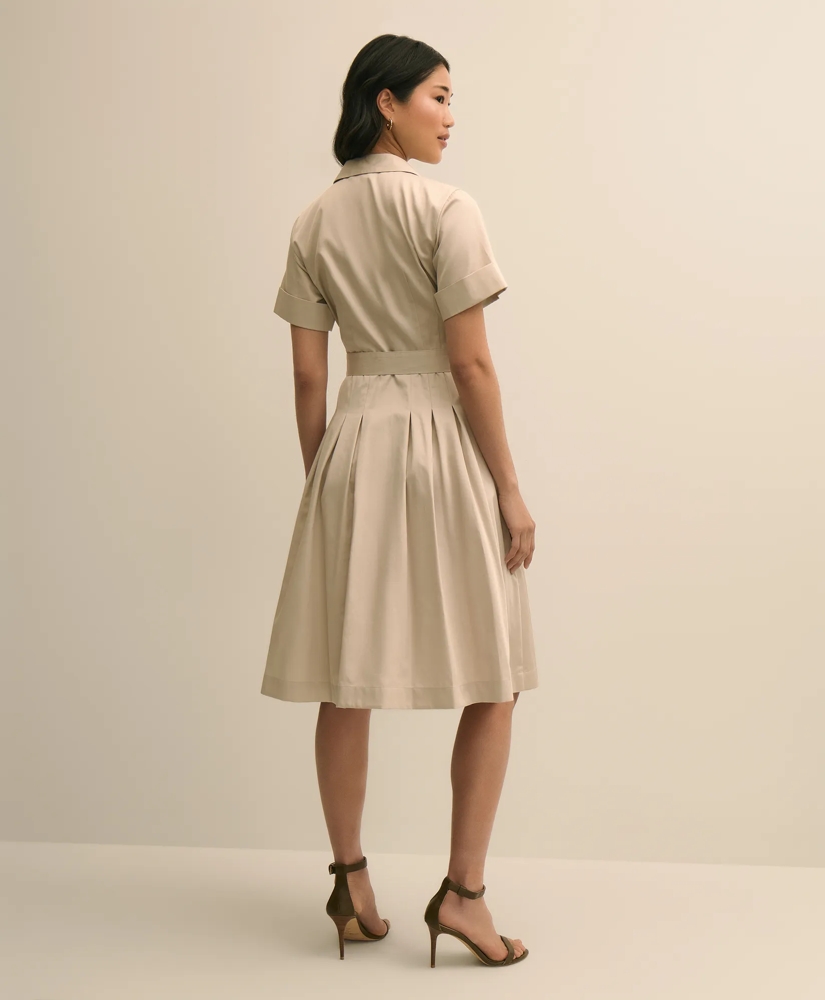 Cotton Sateen Short-Sleeve Belted Shirt Dress, image 4
