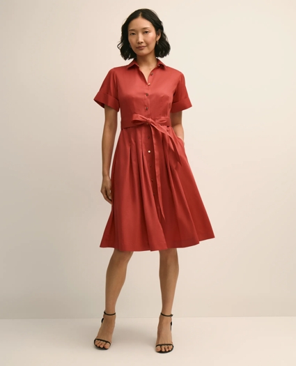 Cotton Sateen Short-Sleeve Belted Shirt Dress, image 2