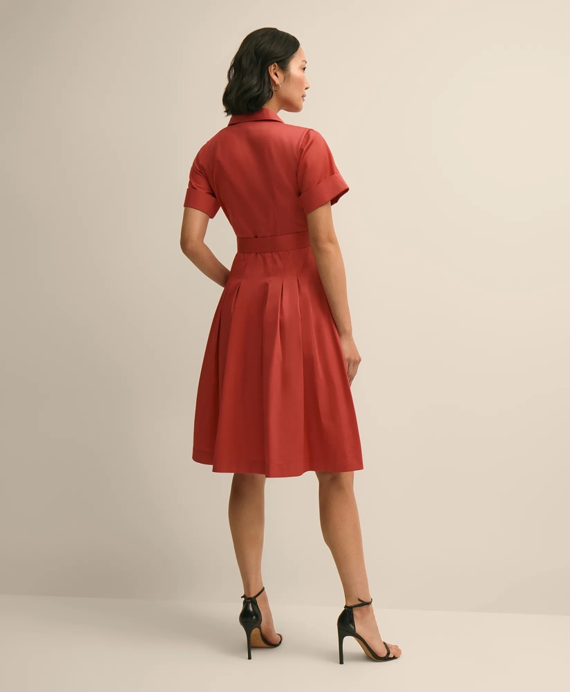 Cotton Sateen Short-Sleeve Belted Shirt Dress, image 3