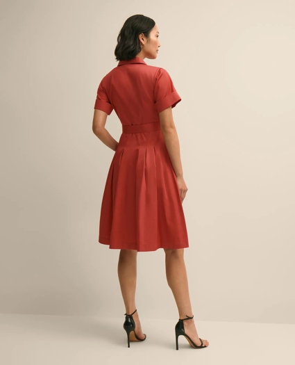 Cotton Sateen Short-Sleeve Belted Shirt Dress, image 3
