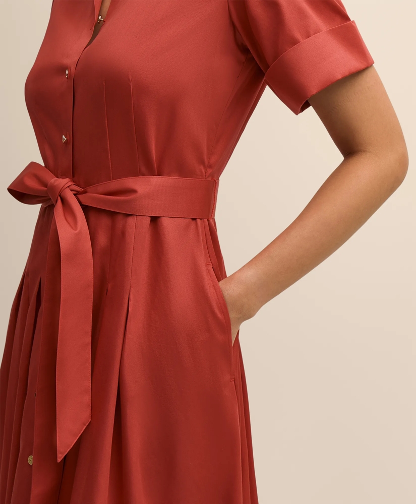 Cotton Sateen Short-Sleeve Belted Shirt Dress, image 4