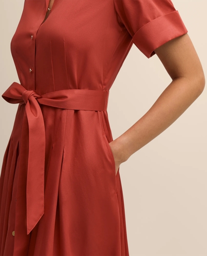 Cotton Sateen Short-Sleeve Belted Shirt Dress, image 4
