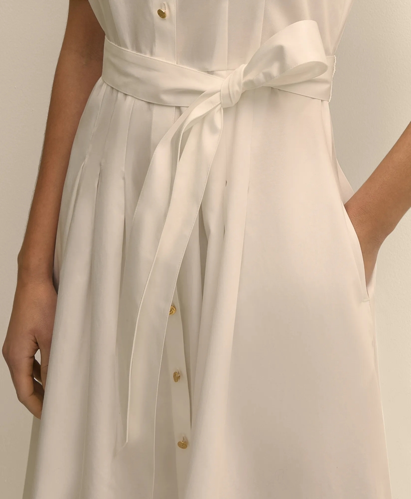 Cotton Sateen Short-Sleeve Belted Shirt Dress, image 3
