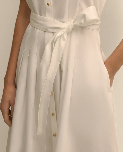 Cotton Sateen Short-Sleeve Belted Shirt Dress, image 3
