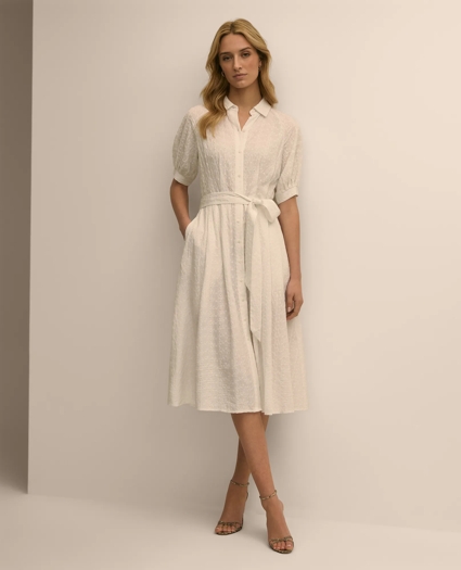 Chambray Embroidered Belted Shirt Dress, image 1