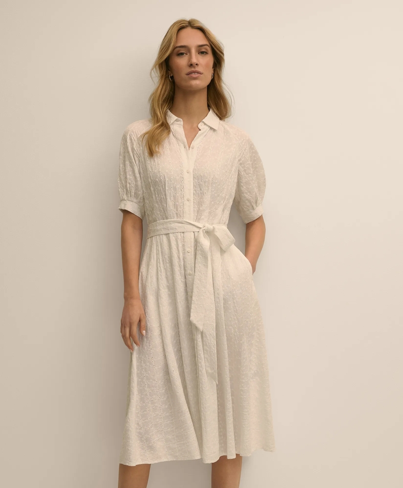 Chambray Embroidered Belted Shirt Dress, image 2